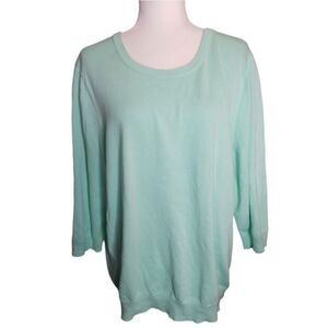 Lands' End Classic Sweater 3/4 Sleeve Mint Aqua Size 1X